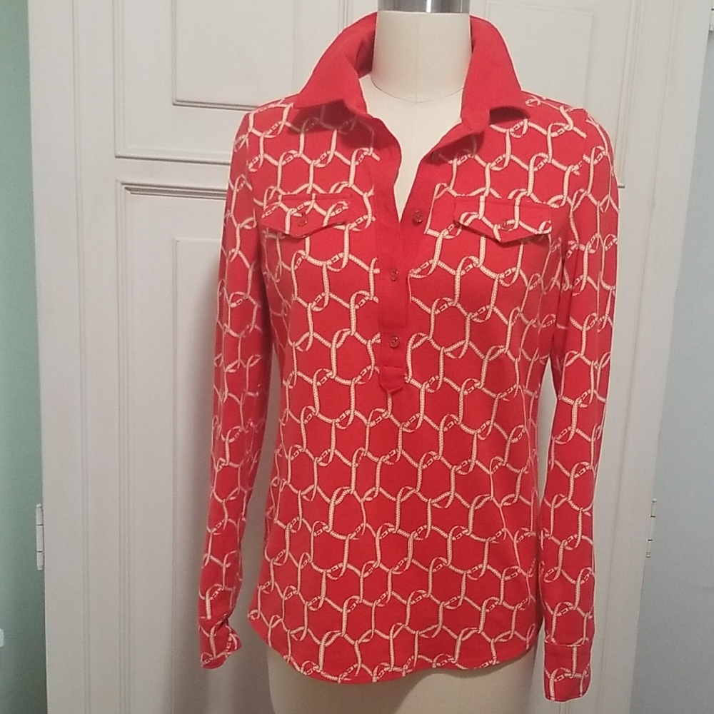 Talbots Red and Cream Button-Down Shirt